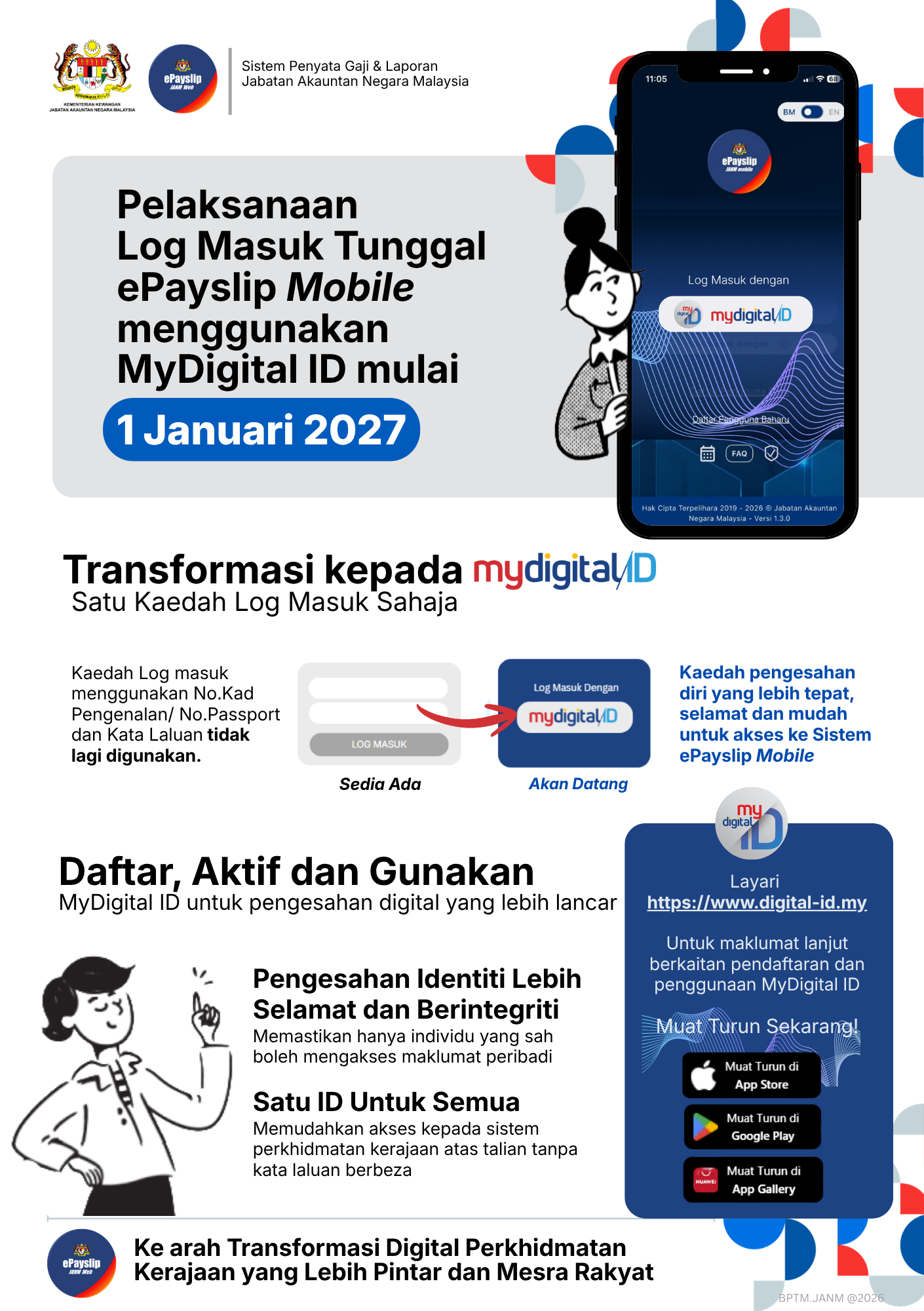 Poster Hebahan Log Masuk Tunggal ePayslip Mobile 1 JAN 2027